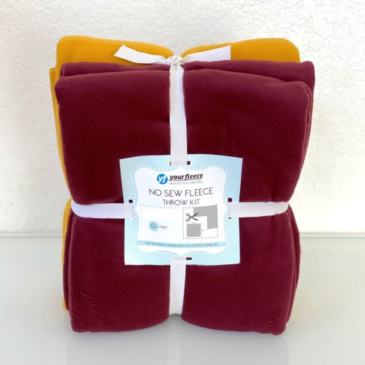 Solid Fleece No-Sew Throw Kit - Dark Red/Mustard Yellow (72x60)